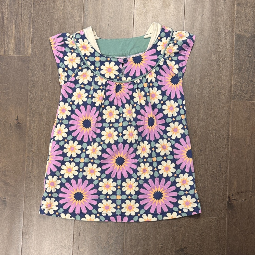 Tea Collection Floral Geometric Toddler Dress Size 3 Pink Blue Boho Cotton 3/$30